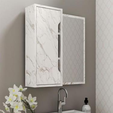Imagem de Espelheira para Banheiro Nicho 60x60cm Mármore Branco - Tecno Mobili