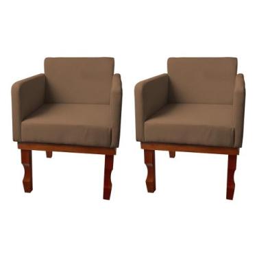 Imagem de Kit 2 Poltronas Nina Retrô Pés de Madeira Maciça Suede Marrom  - CASA 