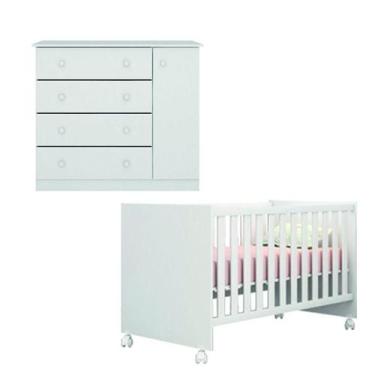 Imagem de Conjunto Quarto de Bebê Cômoda Sapateira Helena e Berço 1344 com Rodíz