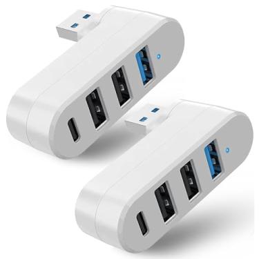 Imagem de Hub USB 3.0 4 em 1 [rotação de 90°/180°], adaptador multiportas com 3 portas USB e 1 porta USB C de alimentação e dados, hub USB 3.0 compatível com laptop/mesa/celular/teclado/impressora/MacBook