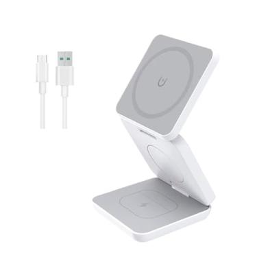 Imagem de KGFCE 3 em 1 suporte de carregador sem fio magnético dobrável estação de carregamento sem fio para telefone 15 14 13 12 pro max iwatch 8 9 carregador(Black)