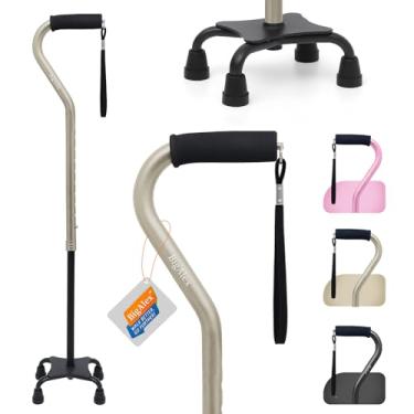 Imagem de BigAlex Quad Bengala de caminhada ajustável, flexível, leve e confortável, alça acolchoada de espuma com 4 pontas para estabilidade extra, base quádrupla pequena para homens, mulheres e idosos (marrom)