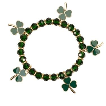 Imagem de Twinfree Pulseira com contas de trevo irlandês do Dia de São Patrício Lucky Kiss Me para mulheres e amigas, One Size, Miçangas, Sem Pedra Preciosa