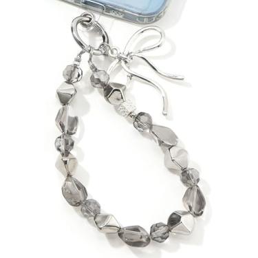 Imagem de WOZEAH Amuleto de telefone para mulheres, cordão de pulso com contas de cristal com aba de corda – Pulseira de corrente de telefone removível antifurto com as mãos livres (laço irregular)