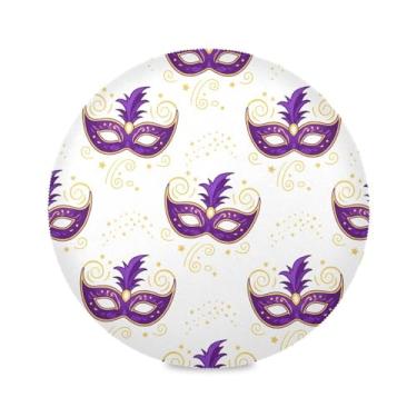 Imagem de Wassud Jogo americano de Mardi Gras, máscara para os olhos, tapetes redondos para cozinha e jantar, tapetes laváveis e resistentes ao calor, decoração de mesa 39 cm