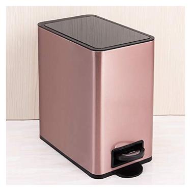 Imagem de Lixeira criativa de aço inoxidável tipo pedal doméstico lata de lixo com capa simples e elegante caixote de lixo estreito 10L/2,6 galões Lixeira de cozinha (cor: preto) (rosa)