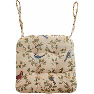 Imagem de Almofadas para cadeiras com estampa de pássaros em estilo rústico, com amarras, para cadeiras de cozinha e sala de jantar.