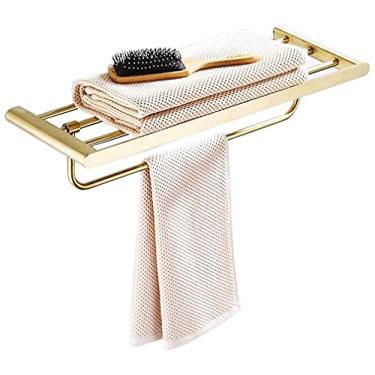 Imagem de CGKs6anmU Toalheiro de banheiro de aço inoxidável porta-toalhas de cozinha com toalheiro dourado multifuncional armazenamento de duas camadas antiderrapante anti-arranhões 60 * 14 * 21 cm