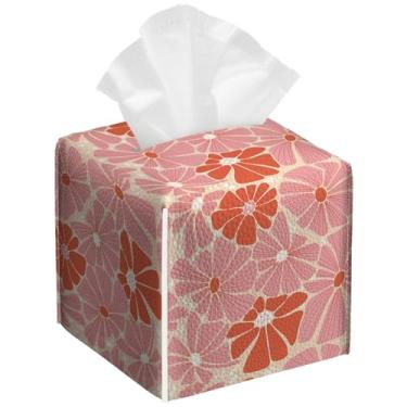 Imagem de Pacote com 2 capas de caixa de lenços de margarida abstrata retrô flor PU couro PU à prova d'água organizador de papel facial dispensador para banheiro, cozinha, casa, escritório, carro