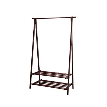Imagem de Cabide independente de madeira, multifuncional, com prateleira de 2 camadas com prateleira inferior, suporte para sapatos, 114 x 40 x 170 cm, suporte de madeira C
