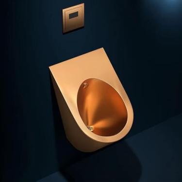 Imagem de pcagfaajmh Mictório, mictório de aço inoxidável 304, mictório de banheiro masculino montado na parede, vaso sanitário adulto doméstico/comercial, sensor inteligente, descarga pública (ouro)