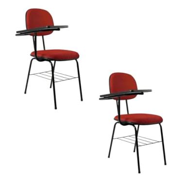 Imagem de Kit 2 Cadeira Universitária Secretária com Prancheta e Gradil, Estofada, Estrutura Metálica, Suporta até 120kg (Vermelho)