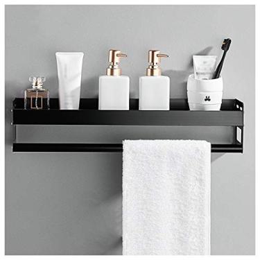 Imagem de Prateleiras flutuantes prateleira de banheiro, toalheiro de parede à prova de ferrugem no banheiro, rack de armazenamento de cozinha de alumínio espacial (cor: preto, tamanho: 40 cm) (preto 50 cm)