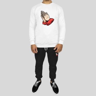 Imagem de Conjunto Calça e Blusa Moletom Careca Sem Capuz Algodão Reze, GG, Bran