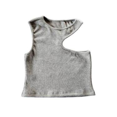 Imagem de Cropped feminino na malha  canelada  sem manga moda gringa - Sara Conf