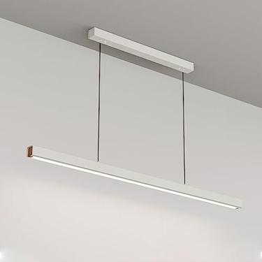 Imagem de Luminária pendente linear moderna e regulável, estilo ilha, com temperatura de cor ajustável de 3000K a 6000K, LED, ideal para sala de jantar, mesa de bilhar, cozinha e escritório.