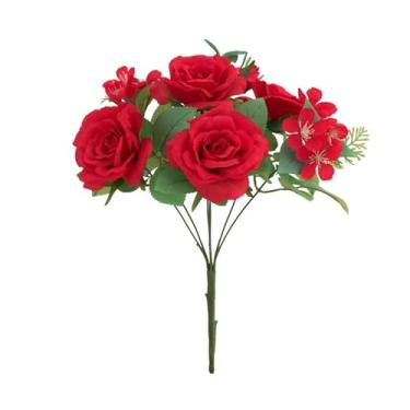 Imagem de Flores falsas rosas grandes rosas artificiais buquê de seda rosa flor cerejeira para decoração de festa em casa flores falsas decoração de flores falsas (vermelho)