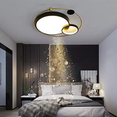 Imagem de Luminária de teto LED dimerizável com controle remoto, luminária de teto moderna redonda com 2 anéis, em metal e acrílico, para sala de estar, sala de jantar e cozinha, iluminação em alumíni