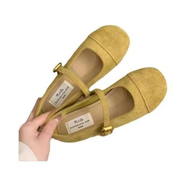 Imagem de Sapatos Mary Jane Retro Em Camurça Francesa, Sola Macia, Bico Redondo,