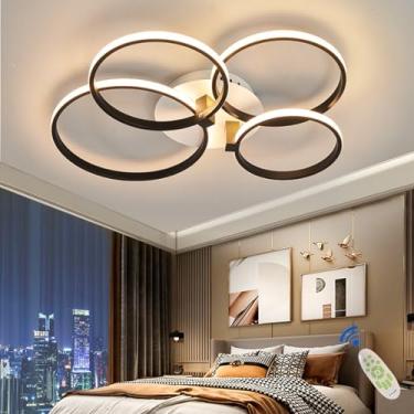 Imagem de Luminária de teto moderna, dimerizável, LED, para sala de estar, com controle remoto, redonda, preta, com função de memória, cúpula de acrílico, ideal para sala de jantar, quarto e escritóri