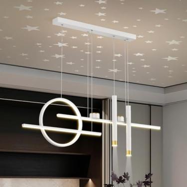 Imagem de Luminária pendente LED dimerizável para mesa de jantar, sala de estar, lustre moderno de 30W com céu estrelado e altura ajustável, ideal para sala de estar, sala de jantar, cozinha e escritó