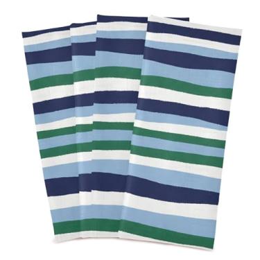 Imagem de Wassud Toalhas de prato de cozinha com listras azuis marinhas, pacote com 4 panos de prato macios com laço para pendurar, toalha de mão super absorvente, secagem rápida, toalhas de chá de mesa