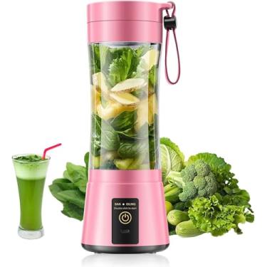 Imagem de Liquidificador portátil sem fio de tamanho pessoal – liquidificador de 340 g para smoothies e shakes com copo de suco de viagem sem BPA, 6 lâminas para mistura potente, adequado para esportes/viagens