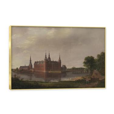 Imagem de NHLDZYH Moldura dourada. Trabalho mestre do romance norueguês, réplica de quadro de J. C. Dahl, paisagem atmosférica, arte de parede com moldura para biblioteca ou sala. (Paisagem 21). 60 x 90 cm.