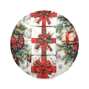 Imagem de STAYTOP Jogo americano redondo com fitas e laços temáticos de Natal, 6 peças, tapetes de mesa antiderrapantes fáceis de limpar para decoração de mesa de festa e churrasco em casa
