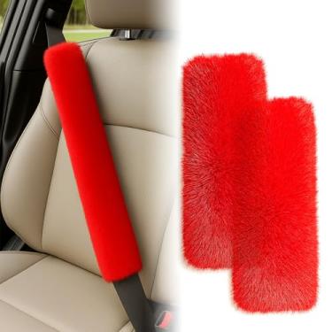Imagem de I3DIDEA Pacote com 2 capas de cinto de segurança de carro de pelúcia, almofadas de ombro macias e fofas, alças e bolsas – ajuste universal, opções de 9,8 polegadas/15,7 polegadas/19,6 pol