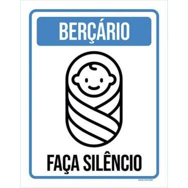Imagem de Kit 3 Placas Sinalização - Berçario Faça Silêncio Azul Ícone