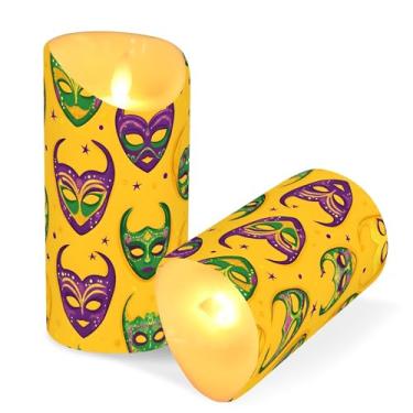 Imagem de SEHANY Máscara de carnaval velas sem chamas com controle remoto e temporizador, 2 peças de velas de pilar de LED cintilantes operadas por bateria para decoração de festa de casamento, dia dos