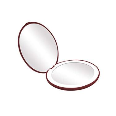 Imagem de Espelho pequeno espelho de maquiagem portátil de LED com luz de mão espelho de beleza pequeno espelho de mesa pode ficar em pé e recarregar (vermelho) espelho de maquiagem