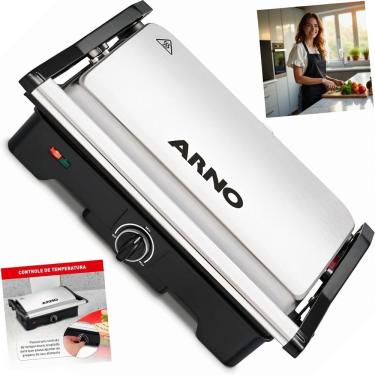 Imagem de Grill Arno Dual Inox 180° Abertura Placas Antiaderentes Controle Temperatura