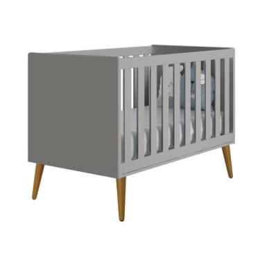 Imagem de Berço Americano Théo New Cinza Fosco com Madeira - MoveisAqui - RELLER