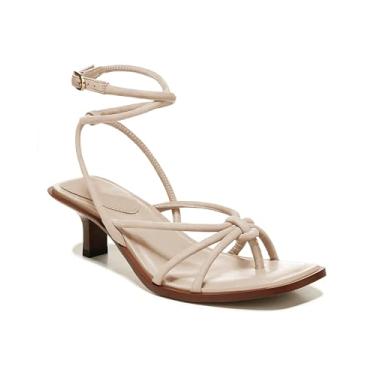 Imagem de Coutgo Sandálias femininas de salto com tiras, gladiador, bico quadrado, aberto, salto baixo, cruzado, tira no tornozelo, vestido de verão, sapatos de casamento, Bege, 38