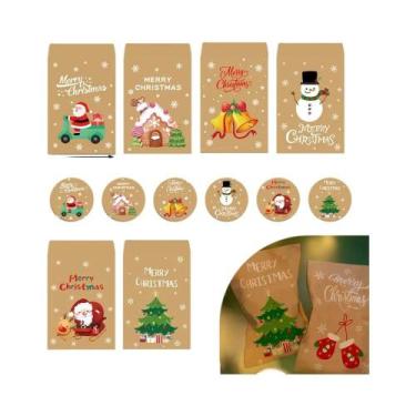 Imagem de Feliz Natal: 24 Sacos De Papel Kraft Para Presentes Com Adesivos De Nú