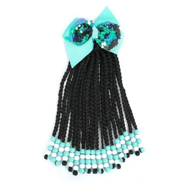 Imagem de TIHQIEX Extensão de rabo de cavalo infantil com contas, tranças, extensões de cabelo para meninas, trançado, rabo de cavalo, acessórios para meninas (caixa-23 cm, verde e branco)