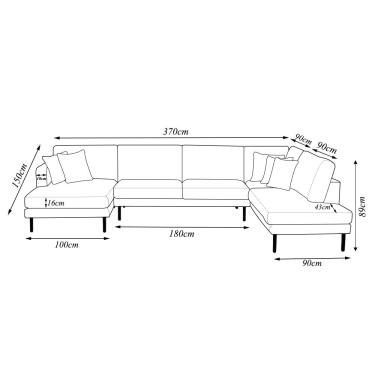 Imagem de Sofá Decorativo Sala de Estar Osaka 370cm Modulado em U com Almofadas Linho Grafite