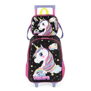 Imagem de Kit Mochila Rodinhas e Lancheira Luxcel Unicórnio Violeta-Feminino