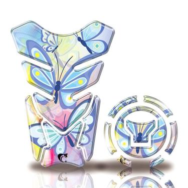 Imagem de Kit Protetor Tanque Adesivo Moto Honda Acima 2018 Borboleta Rosa Azul