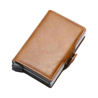 Imagem de Carteira Masculina Fina De Fibra De Carbono RFID, Mini Carteira Com 14