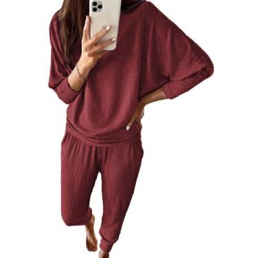 Imagem de Conjunto de Moletom PRETTYGARDEN XX-Large Marrom Vermelho Canelado par