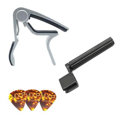 Imagem de KIT MXP violao 1 capotraste cinza + 1 enrolador + 3 palhetas