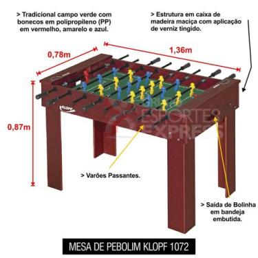 Imagem de Mesa de Pebolim Totó em Madeira Maciça com Varões Passantes Klopf Cód.