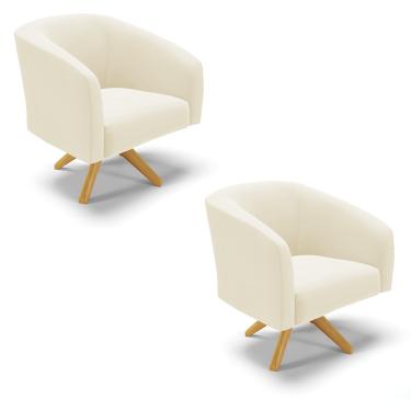 Imagem de Poltrona Decorativa Giratória MA30 Kit 2 Stella Cotelê Ext/Veludo Off White D03 - D'Rossi