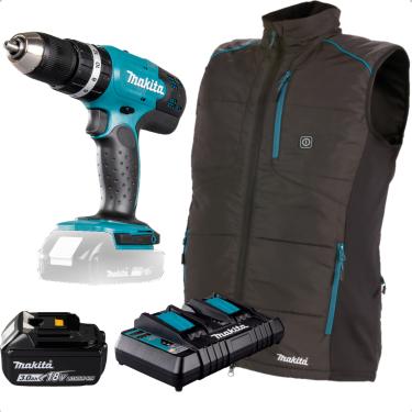 Imagem de Kit Colete Térmico + Parafusadeira Furadeira de Impacto + Bateria BL1830B e Carregador 127V + Bolsa Makita