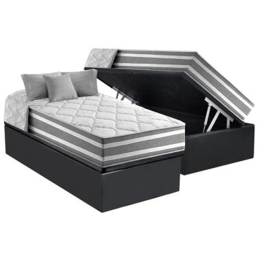 Imagem de Cama Box Baú Solteiro: Colchão Molas Anjos Superlastic Duo Sono + Base Crc Suede Gray(88x188)