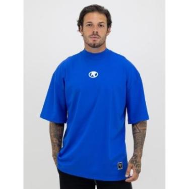 Imagem de Camiseta Oversized Gola Alta Borracha Círculo White Streetwear Confortavel Masculina Azul Royal-Masculino
