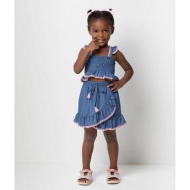 Imagem de Conjunto Luxo Infantil Menina Jeans Cropped Shorts Saia 8022 - Azul - TAM 12 ANOS-Feminino